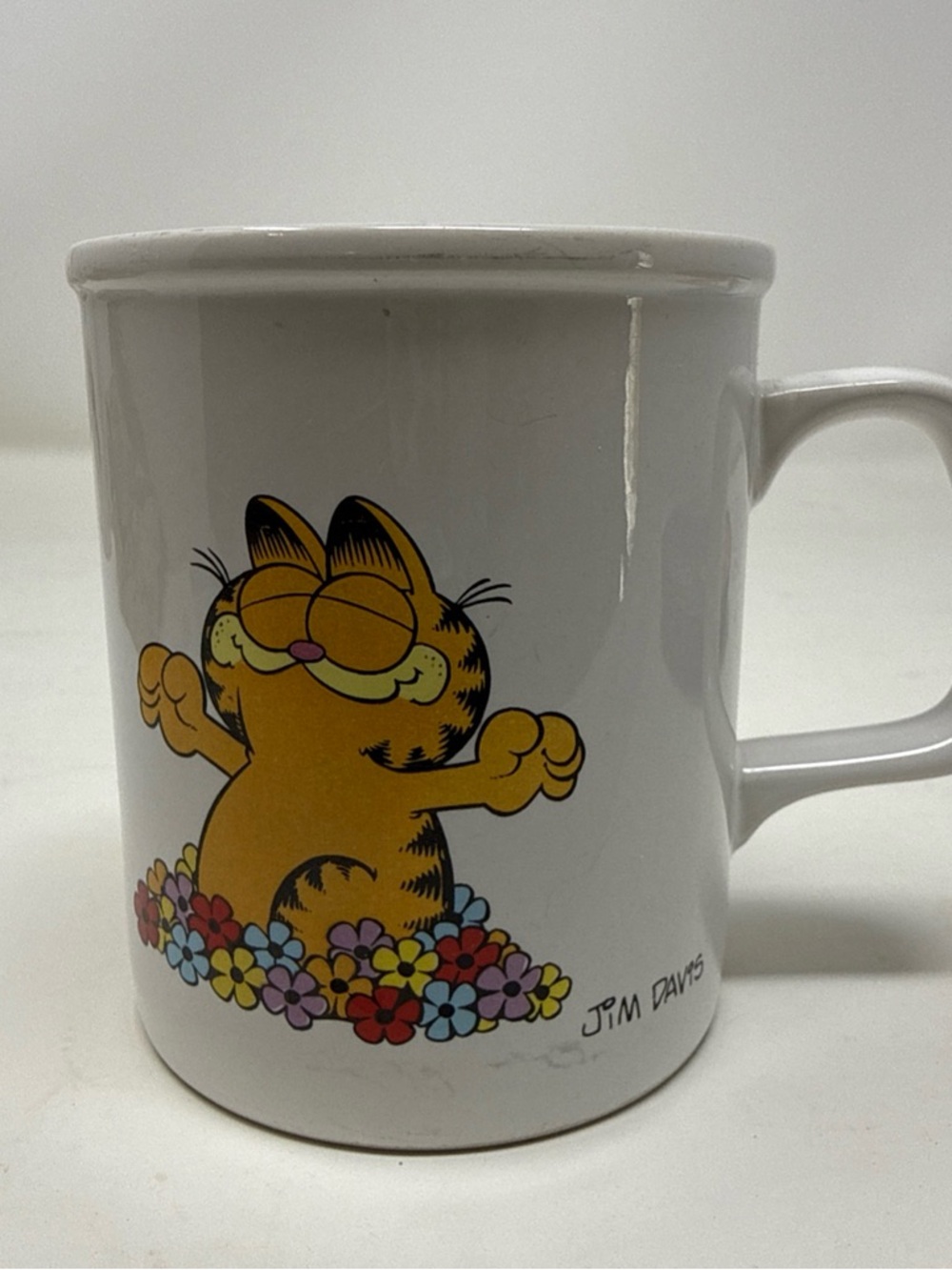 Enesco White Ceramic Garfield Mug with Yellow Character and Multicolor Flowers